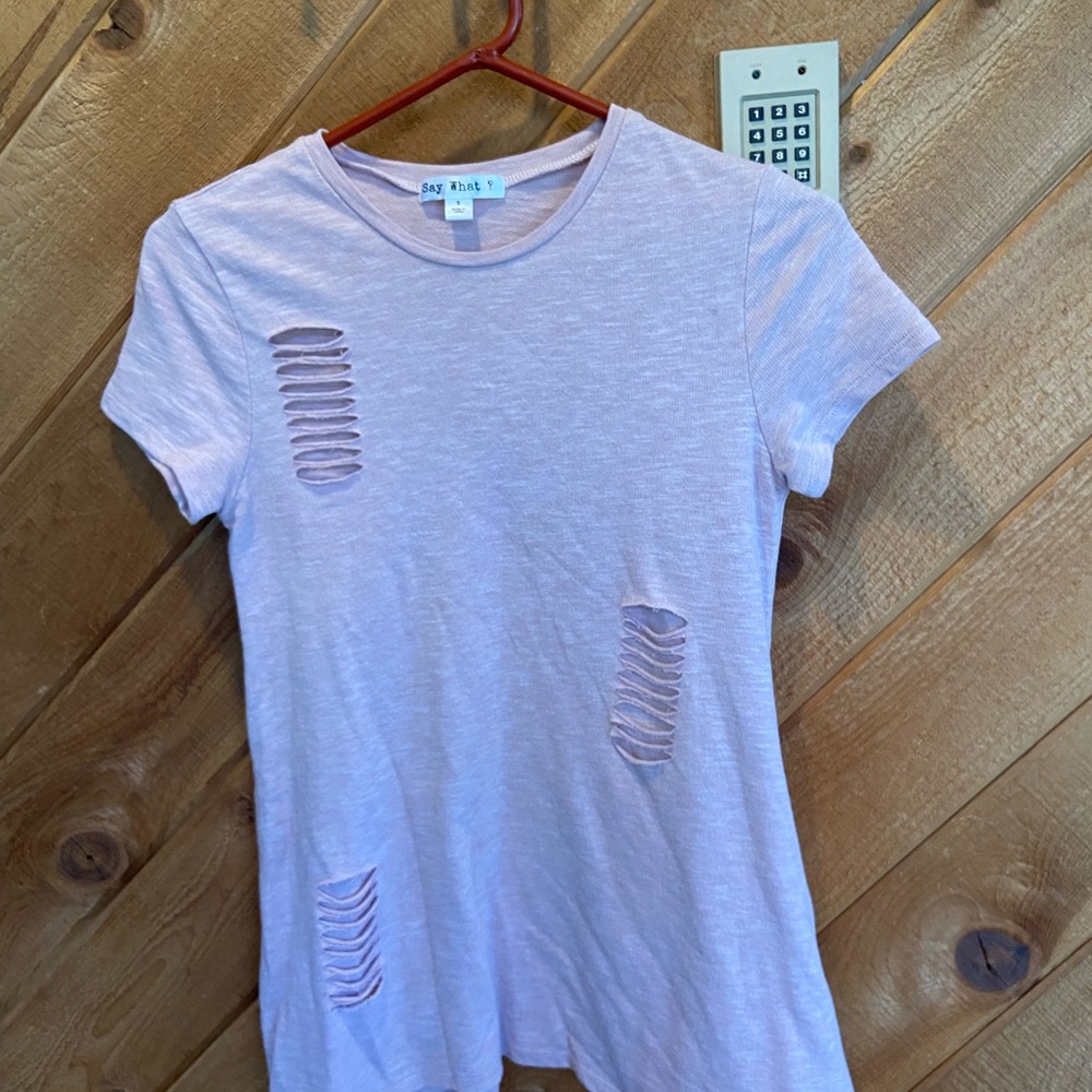 Say What? Light Pink Distressed Tee